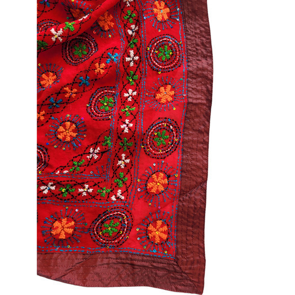 Vintage Embroidered Silk Beaded Sequin‎ Stars & Circles Saree Dupatta Formal - Picture 3 of 8